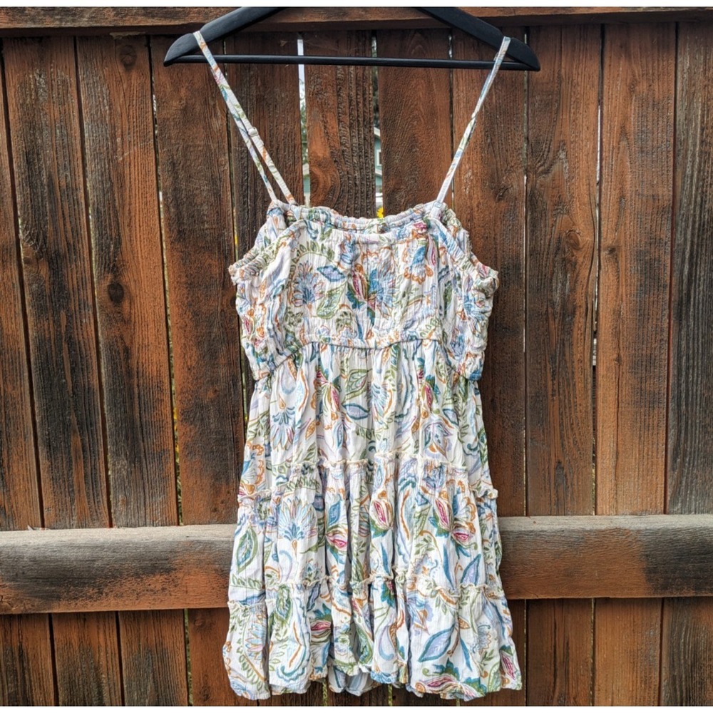 Angie Floral Babydoll Sun Dress M/L White Spaghetti Strap Boho Tiered Sundress - Picture 5 of 11